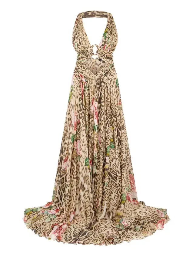 Jaguar Roses Print Silk Dress Jaguar Roses Print Silk Dress