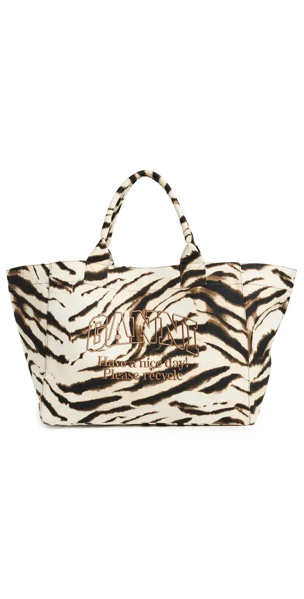 Ganni XXL Zebra Shopper Tote Egret One Size | Image 1 Ganni XXL Zebra Shopper Tote Egret One Size | Image 1