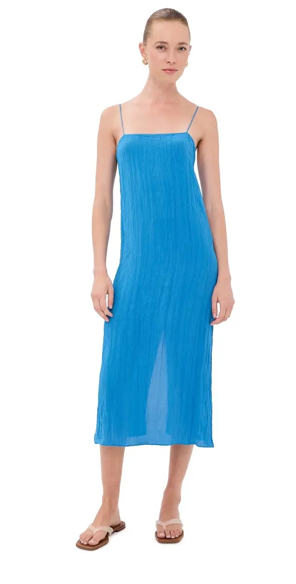 Tibi The Crinkle Slip Dress Bright Blue | Image 1 Tibi The Crinkle Slip Dress Bright Blue | Image 1