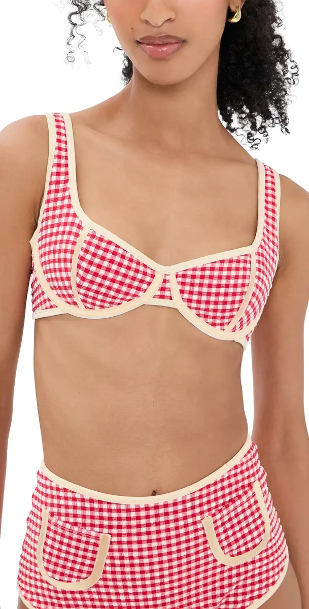 Montce Micro Gingham Romy Binded Bikini Top Red Micro Gingham | Image 1 Montce Micro Gingham Romy Binded Bikini Top Red Micro Gingham | Image 1