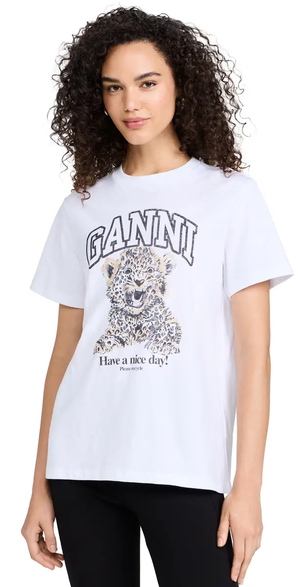 Ganni Basic Jersey Leopard Relaxed T-Shirt Leopard | Image 1 Ganni Basic Jersey Leopard Relaxed T-Shirt Leopard | Image 1