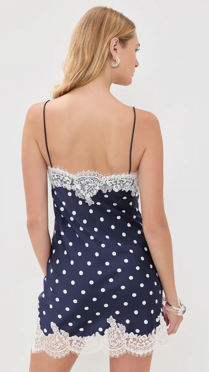 Self-Portrait Navy Polka Dot Satin Mini Dress | Thumbnail 3 Self-Portrait Navy Polka Dot Satin Mini Dress | Thumbnail 3