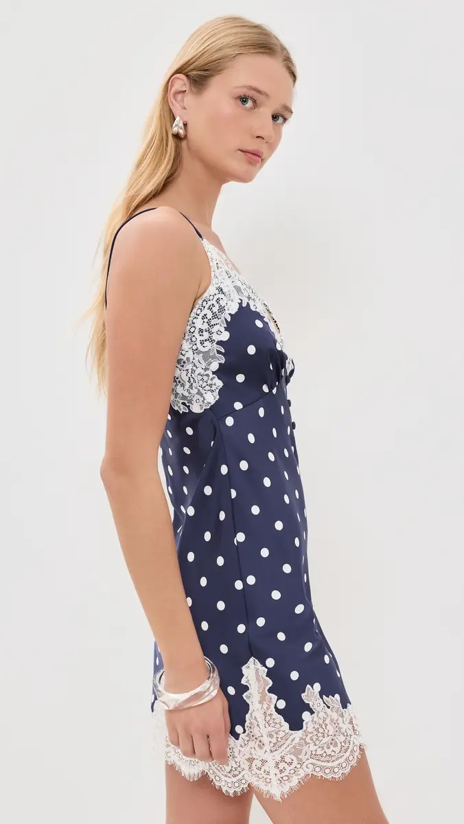 Self-Portrait Navy Polka Dot Satin Mini Dress | Thumbnail 4 Self-Portrait Navy Polka Dot Satin Mini Dress | Thumbnail 4