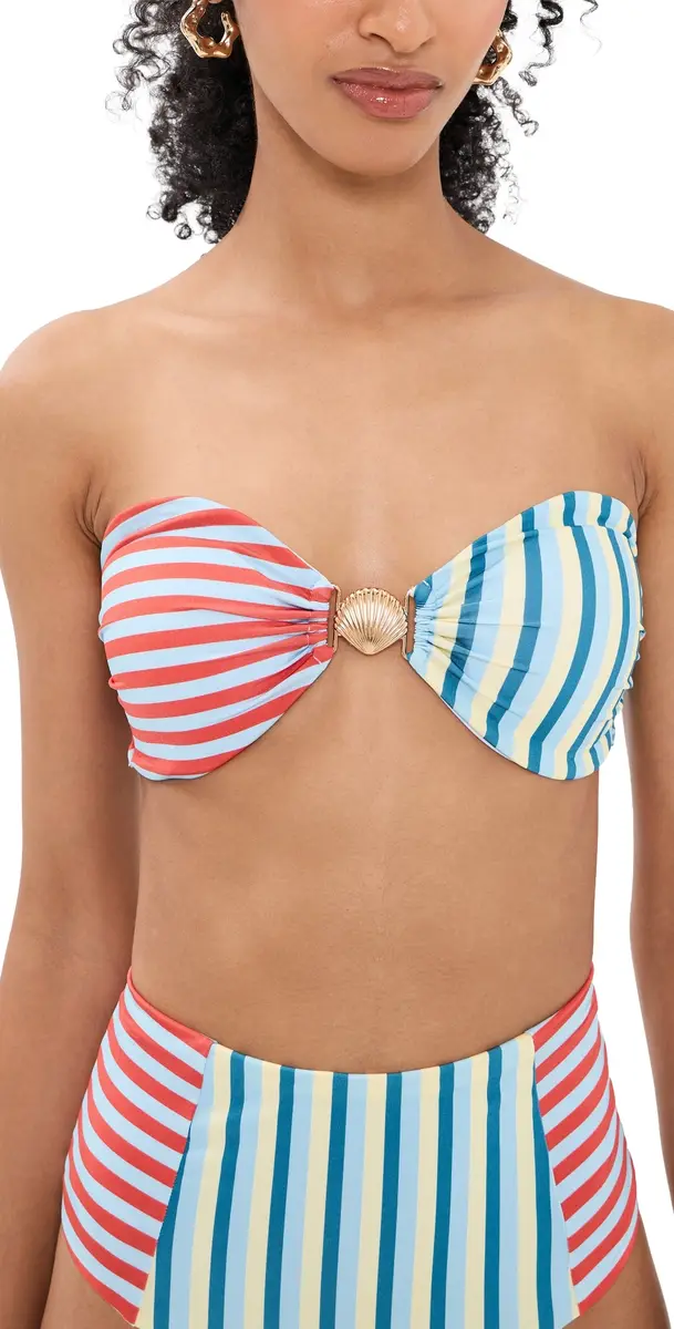 MINKPINK Aurora Strapless Bandeau Bikini Top pliced Stripe | Image 1 MINKPINK Aurora Strapless Bandeau Bikini Top pliced Stripe | Image 1
