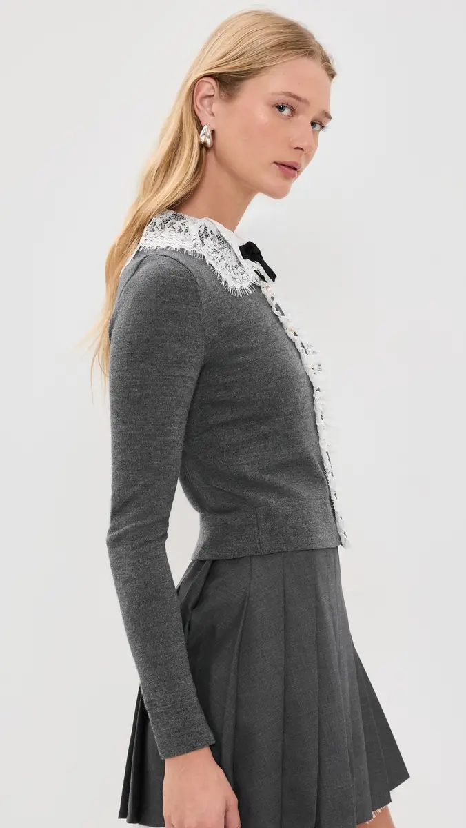 Self-Portrait Lace Collar Knit Cardigan | Thumbnail 4 Self-Portrait Lace Collar Knit Cardigan | Thumbnail 4