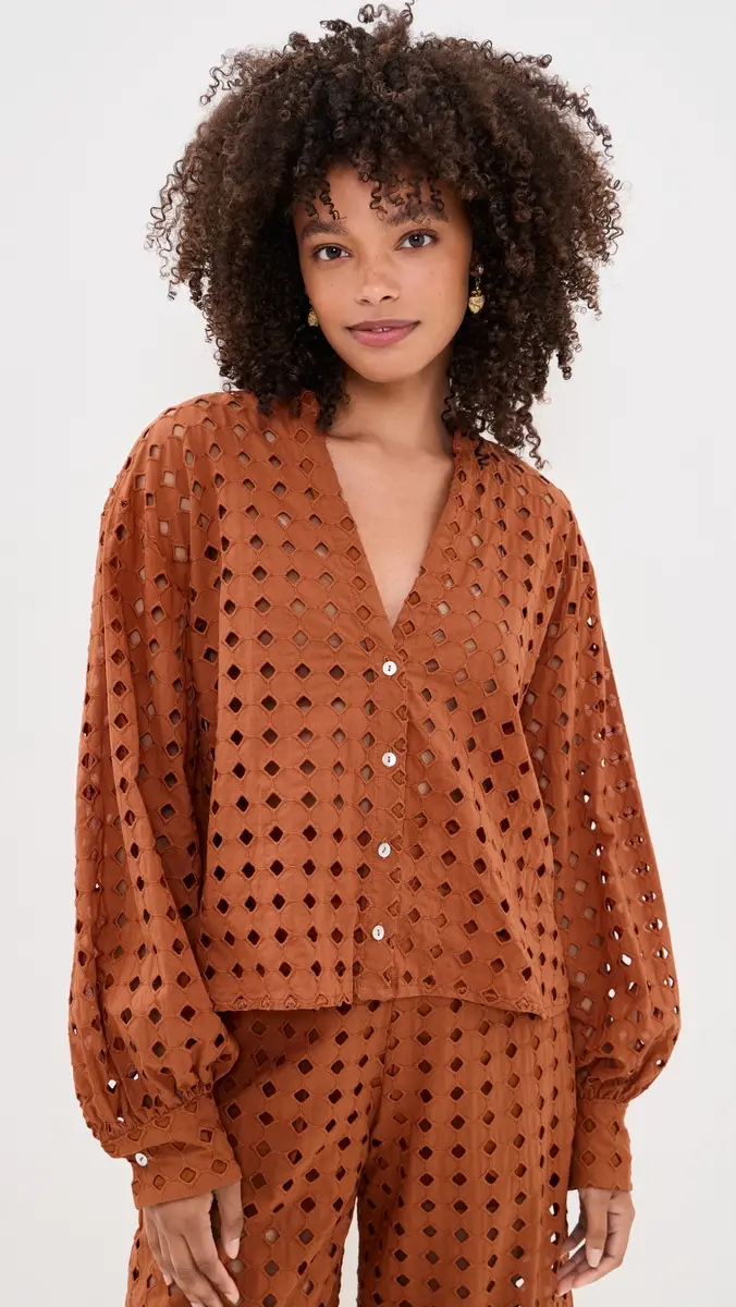 Dress To Brown Castanha Cuffed Eyelet Shirt | Thumbnail 2 Dress To Brown Castanha Cuffed Eyelet Shirt | Thumbnail 2