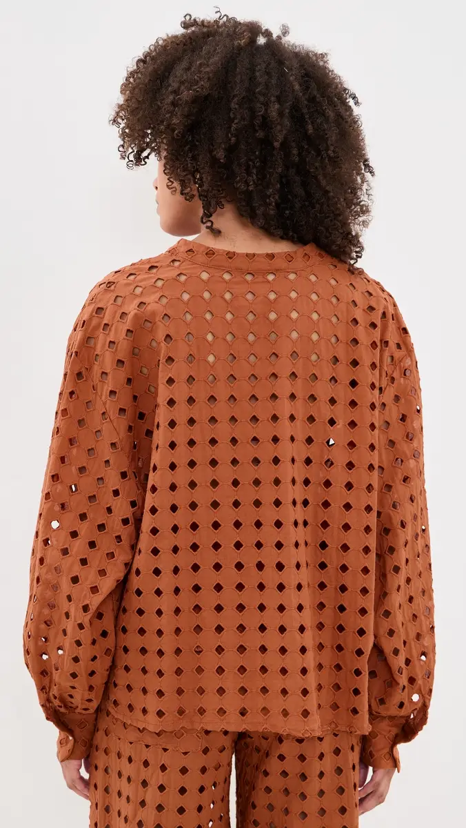 Dress To Brown Castanha Cuffed Eyelet Shirt | Thumbnail 3 Dress To Brown Castanha Cuffed Eyelet Shirt | Thumbnail 3