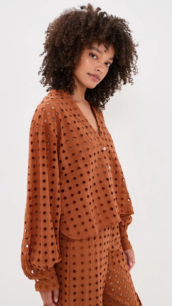 Dress To Brown Castanha Cuffed Eyelet Shirt | Thumbnail 4 Dress To Brown Castanha Cuffed Eyelet Shirt | Thumbnail 4
