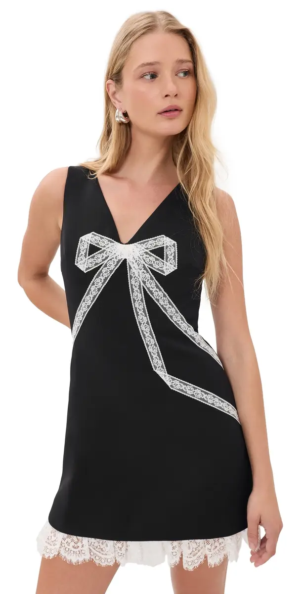 Self-Portrait Bow Lace Mini Dress Black 6 | Image 1 Self-Portrait Bow Lace Mini Dress Black 6 | Image 1