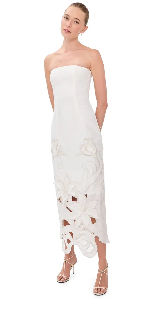 LEO LIN Rayna Applique Bustier Maxi Dress Snow | Image 1 LEO LIN Rayna Applique Bustier Maxi Dress Snow | Image 1