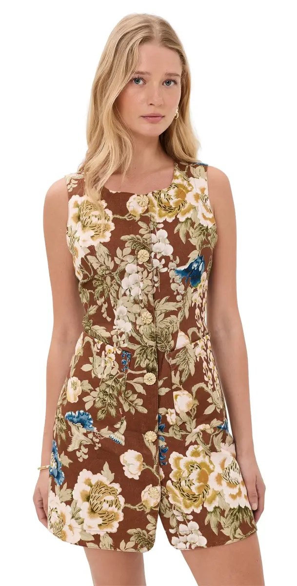 Cara Cara Rhapsody Linen Dress Flora Meadow Brown | Image 1 Cara Cara Rhapsody Linen Dress Flora Meadow Brown | Image 1