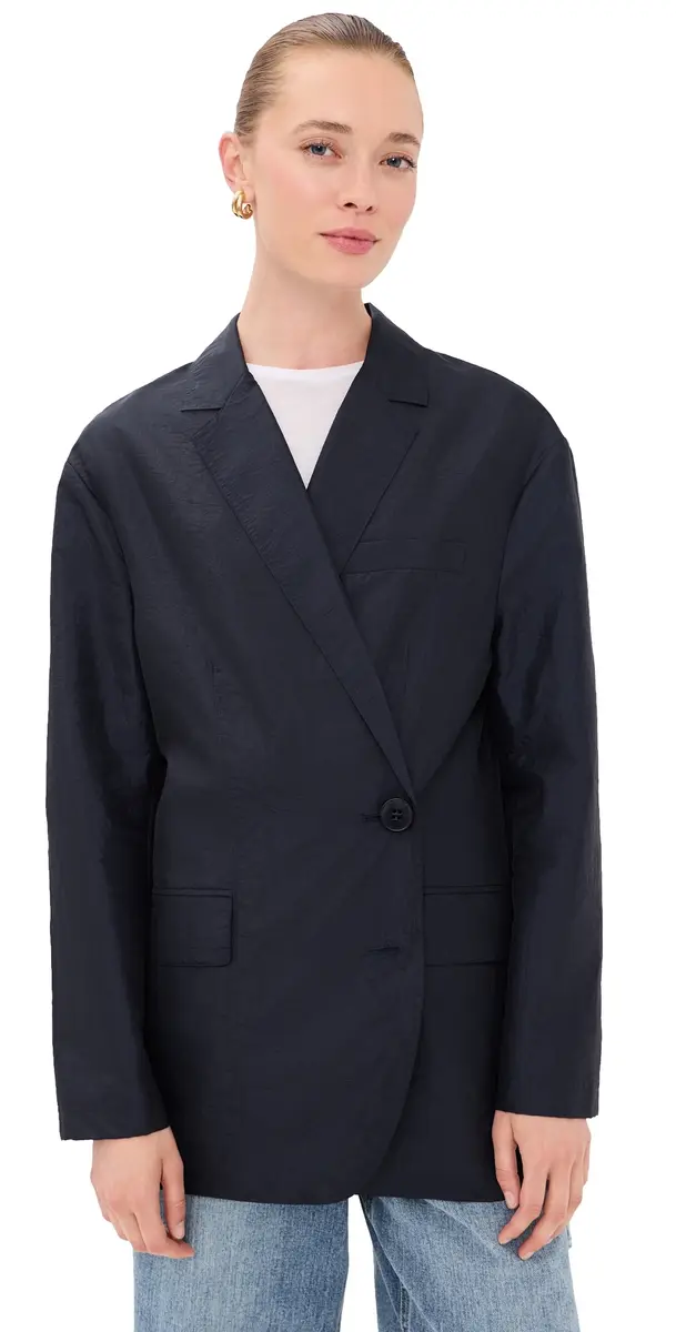 Tibi Crispy Nylon Liam Blazer NAVY | Image 1 Tibi Crispy Nylon Liam Blazer NAVY | Image 1