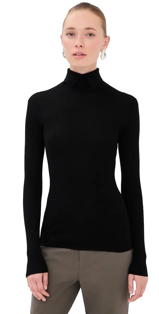 Tibi Featherweight Ribbed plit Neck Turtleneck Sweater Black | Image 1 Tibi Featherweight Ribbed plit Neck Turtleneck Sweater Black | Image 1