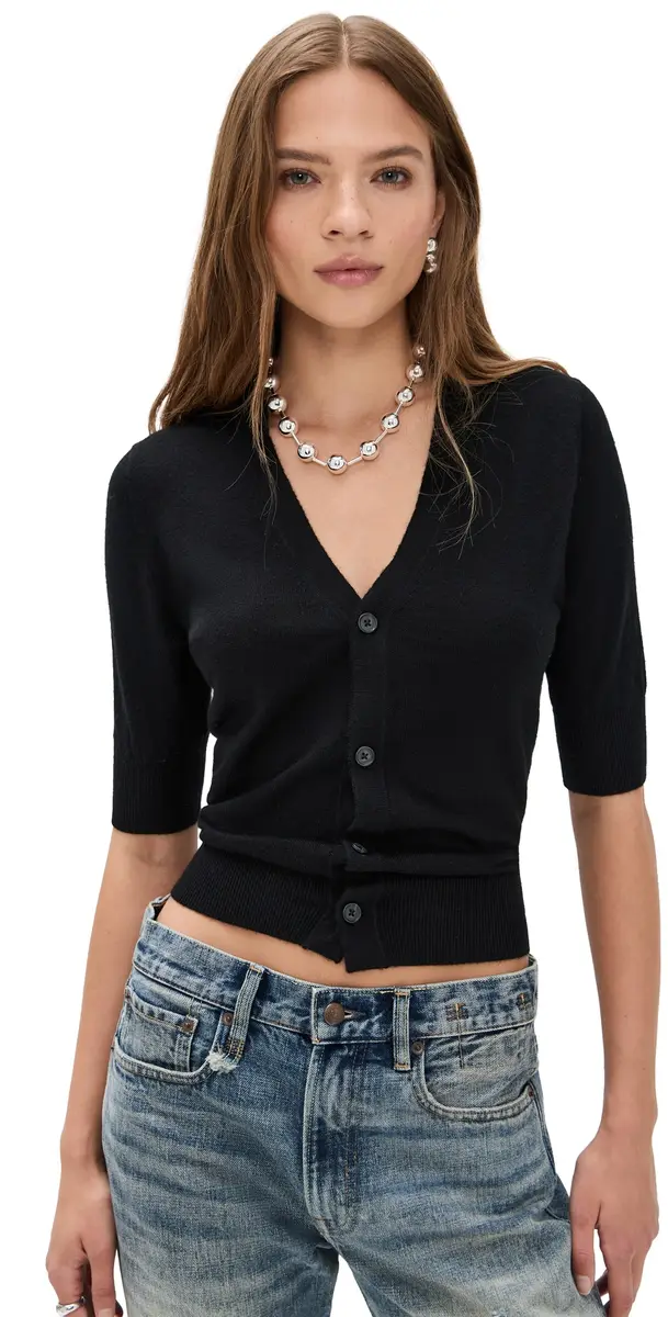 R13 Elbow Sleeve plit Hem Cardigan Black | Image 1 R13 Elbow Sleeve plit Hem Cardigan Black | Image 1