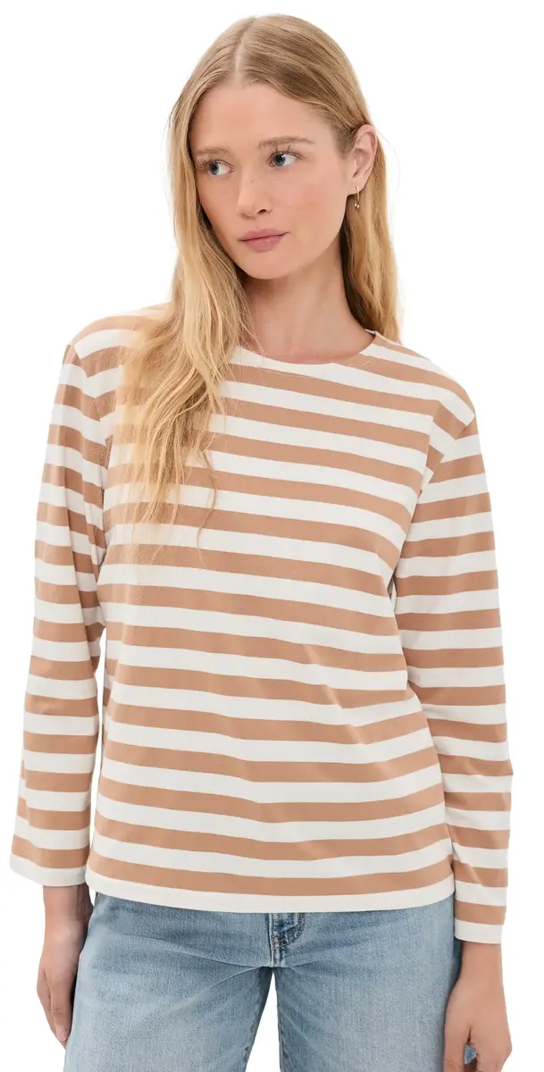 Denimist Mills Pond Striped Tee Wide Light Brown Stripe | Image 1 Denimist Mills Pond Striped Tee Wide Light Brown Stripe | Image 1