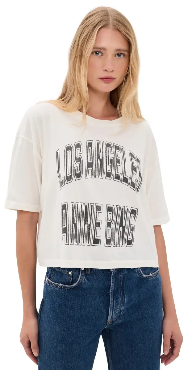 Anine Bing Johnny Cropped Tee Cream L | Image 1 Anine Bing Johnny Cropped Tee Cream L | Image 1