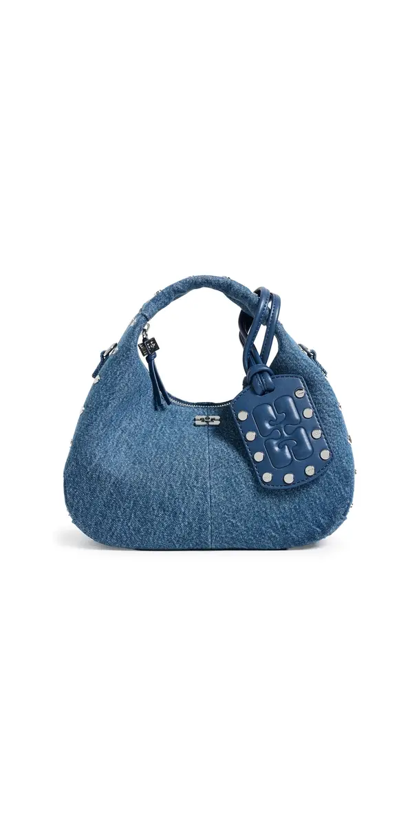 Ganni Hobo Studs Mini Bag Mid Blue Vintage One Size | Image 1 Ganni Hobo Studs Mini Bag Mid Blue Vintage One Size | Image 1