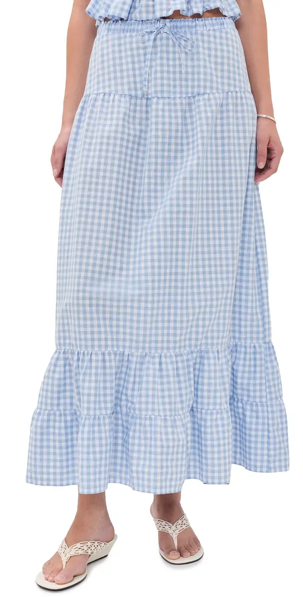 Peixoto Riley Maxi Skirt Cloud Blue Gingham | Image 1 Peixoto Riley Maxi Skirt Cloud Blue Gingham | Image 1