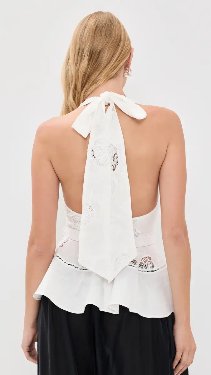 Self-Portrait Linen Peplum Top | Thumbnail 3