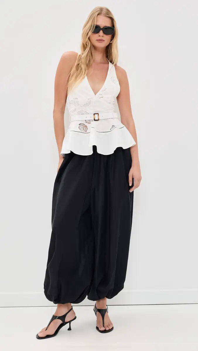Self-Portrait Linen Peplum Top | Thumbnail 5