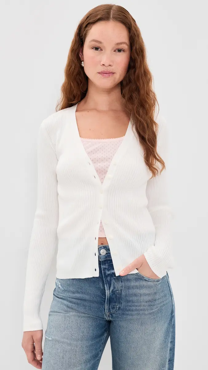 Sold Out NYC The Ribbed Favorite Cardigan In Cream Cream | Thumbnail 2 Sold Out NYC The Ribbed Favorite Cardigan In Cream Cream | Thumbnail 2