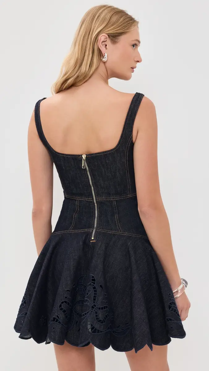 Self-Portrait Indigo Denim Bow Embroidered Mini Dress | Thumbnail 3 Self-Portrait Indigo Denim Bow Embroidered Mini Dress | Thumbnail 3
