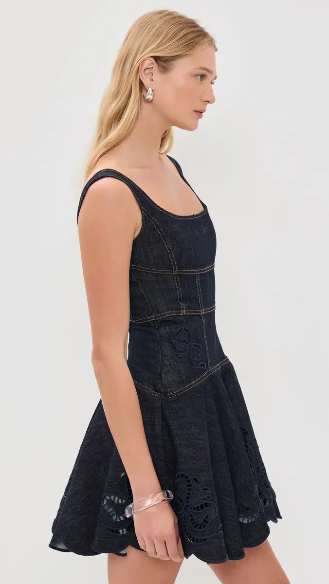 Self-Portrait Indigo Denim Bow Embroidered Mini Dress | Thumbnail 4 Self-Portrait Indigo Denim Bow Embroidered Mini Dress | Thumbnail 4