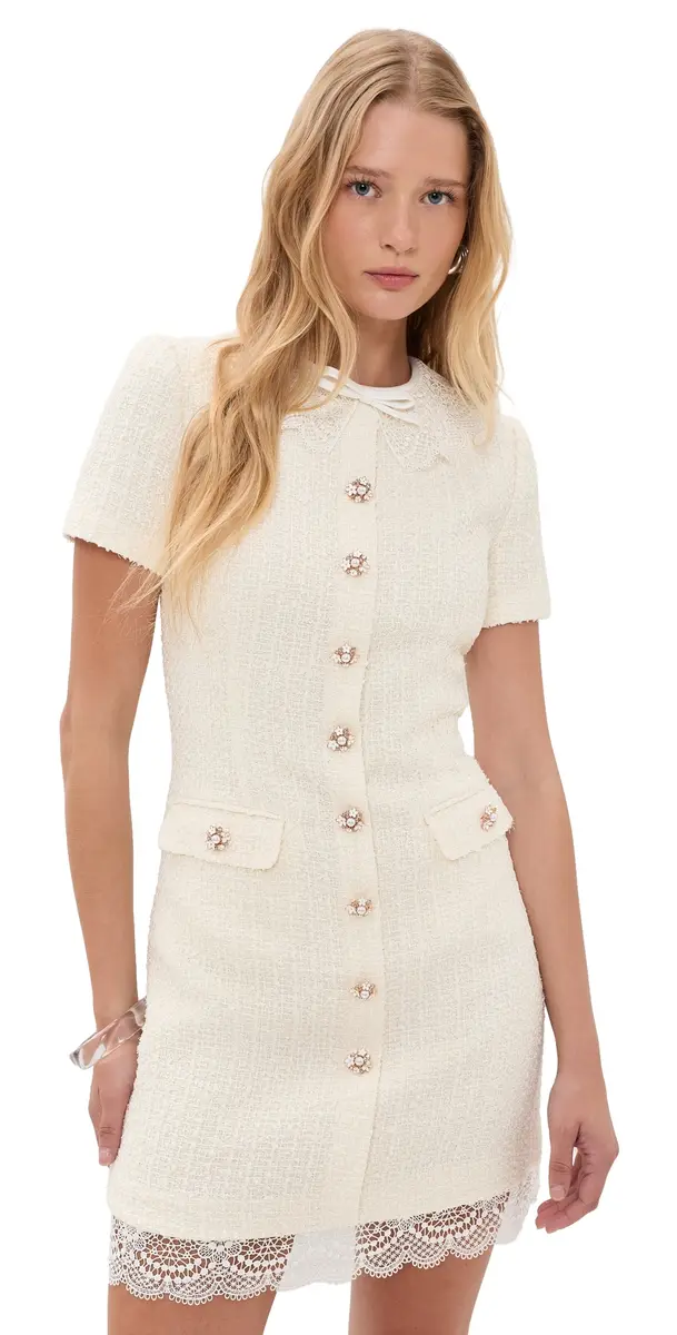 Self Portrait Lace Trim Mini Dress Cream | Image 1 Self Portrait Lace Trim Mini Dress Cream | Image 1