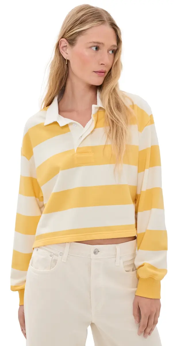 Denimist Charlie Rugby Tee Jumbo Yellow Stripe | Image 1 Denimist Charlie Rugby Tee Jumbo Yellow Stripe | Image 1