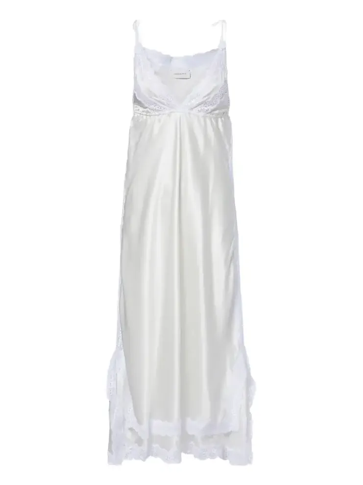 Lace-trimmed silk satin slip dress