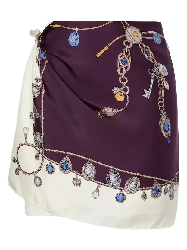 Printed sill twill wrap skirt