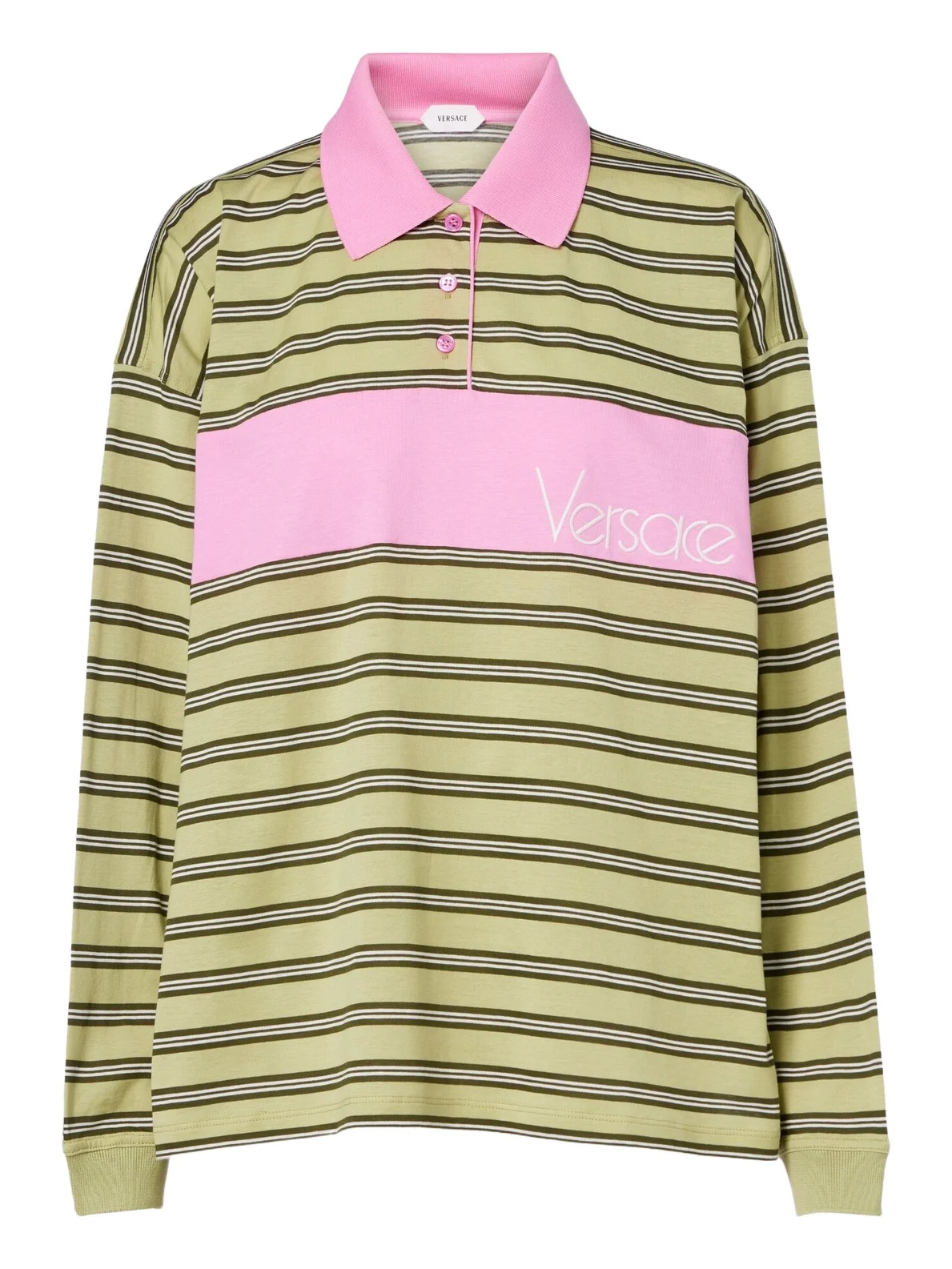Striped oversized cotton jersey polo shirt