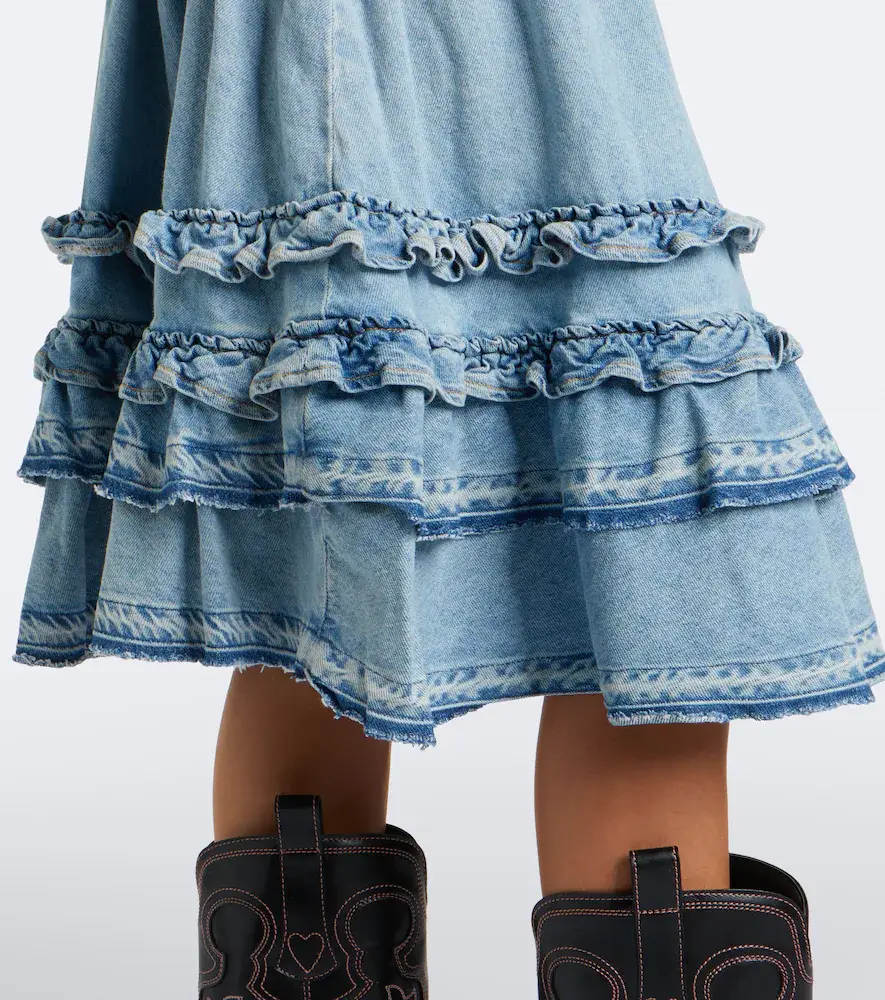 Ganni Ruffled denim midi skirt | Thumbnail 3 Ganni Ruffled denim midi skirt | Thumbnail 3