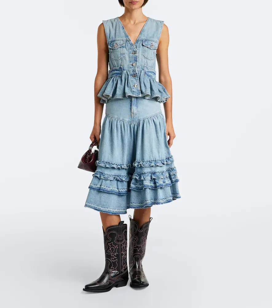 Ganni Ruffled denim midi skirt | Thumbnail 4 Ganni Ruffled denim midi skirt | Thumbnail 4
