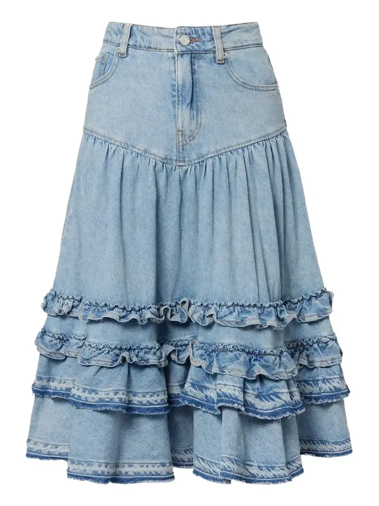 Ruffled denim midi skirt Ruffled denim midi skirt