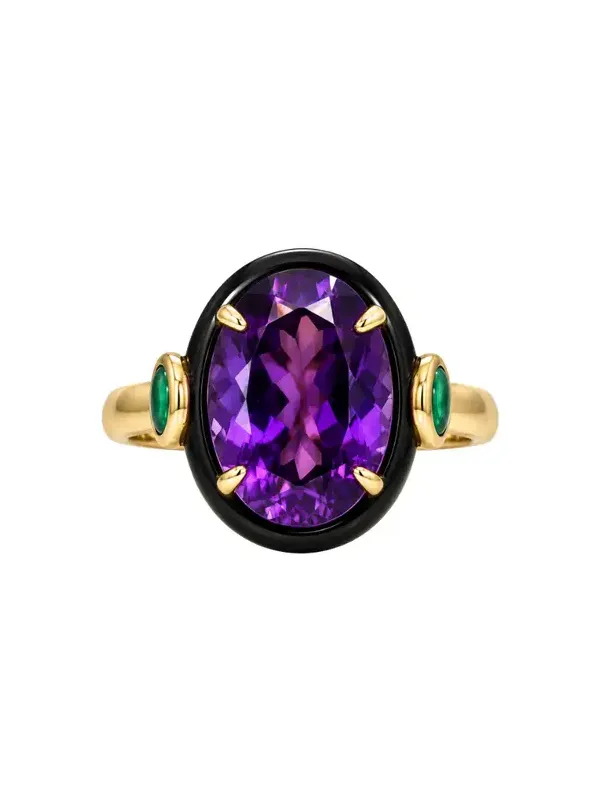12.74ct Emerald Amethyst Onyx 18K Gold Cocktail Ring
