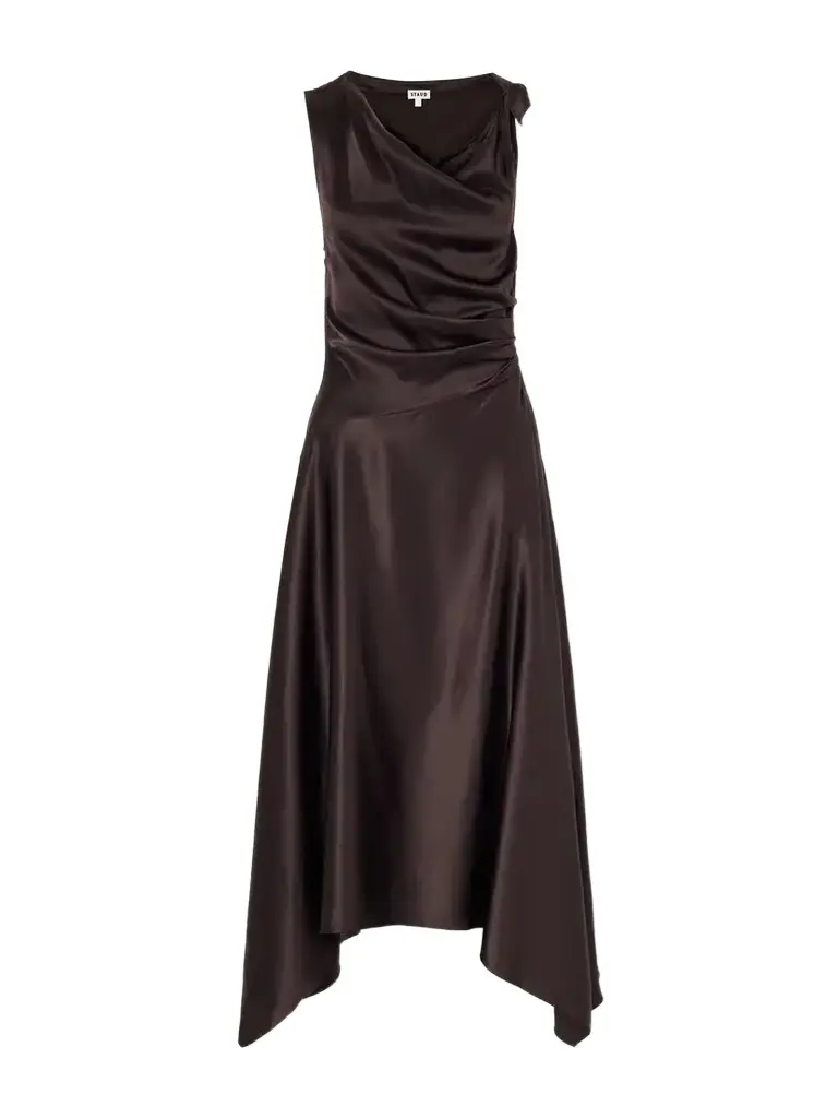 Staud Portia Off-the-shoulder Asymmetric Stretch-silk Gown | Image 1 Staud Portia Off-the-shoulder Asymmetric Stretch-silk Gown | Image 1