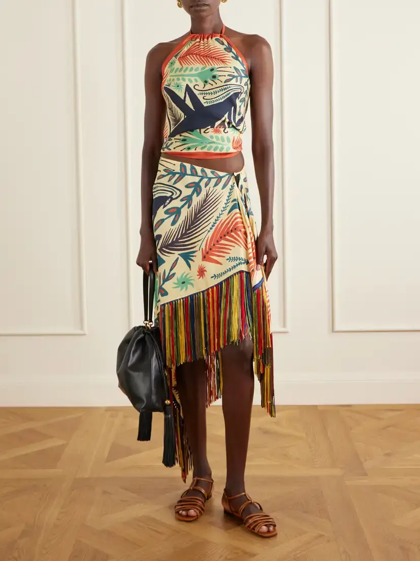 Etro Asymmetric Fringed Printed Silk-twill Mini Skirt | Thumbnail 2