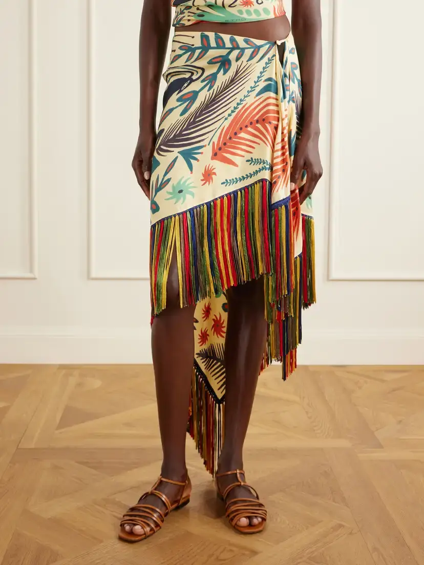 Etro Asymmetric Fringed Printed Silk-twill Mini Skirt | Thumbnail 3