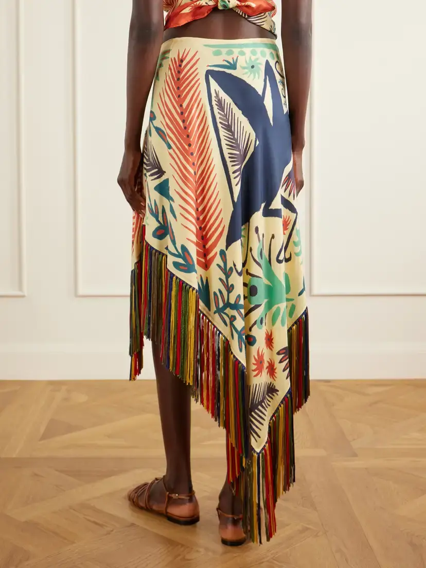 Etro Asymmetric Fringed Printed Silk-twill Mini Skirt | Thumbnail 4