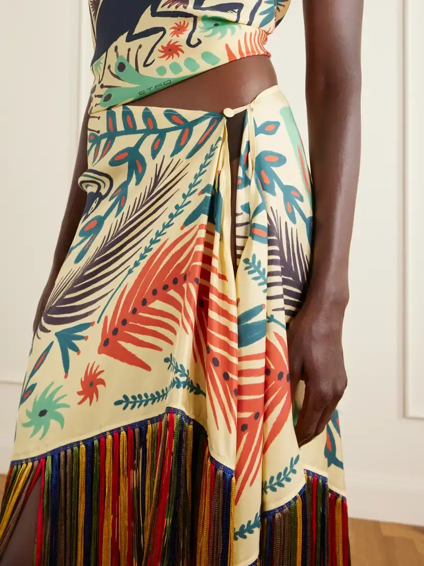 Etro Asymmetric Fringed Printed Silk-twill Mini Skirt | Thumbnail 5