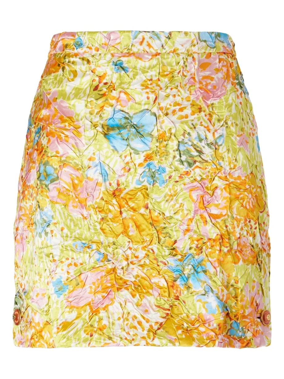 Floral-print Crinkled Duchess-silk Mini Skirt Floral-print Crinkled Duchess-silk Mini Skirt