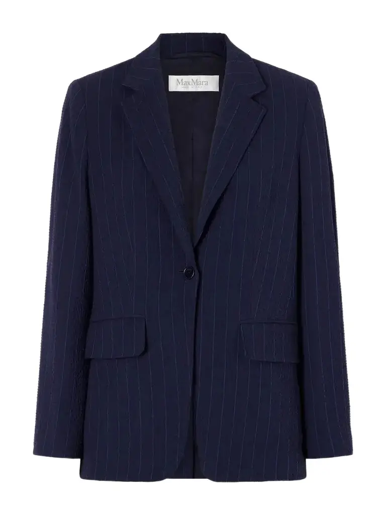 Max Mara Pinstriped Wool-blend Seersucker Blazer | Image 1 Max Mara Pinstriped Wool-blend Seersucker Blazer | Image 1
