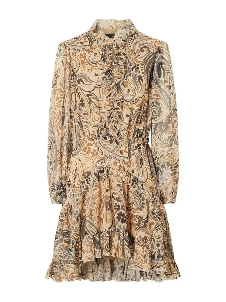 Etro Tiered Ruffled Paisley-print Chiffon Mini Dress | Image 1 Etro Tiered Ruffled Paisley-print Chiffon Mini Dress | Image 1