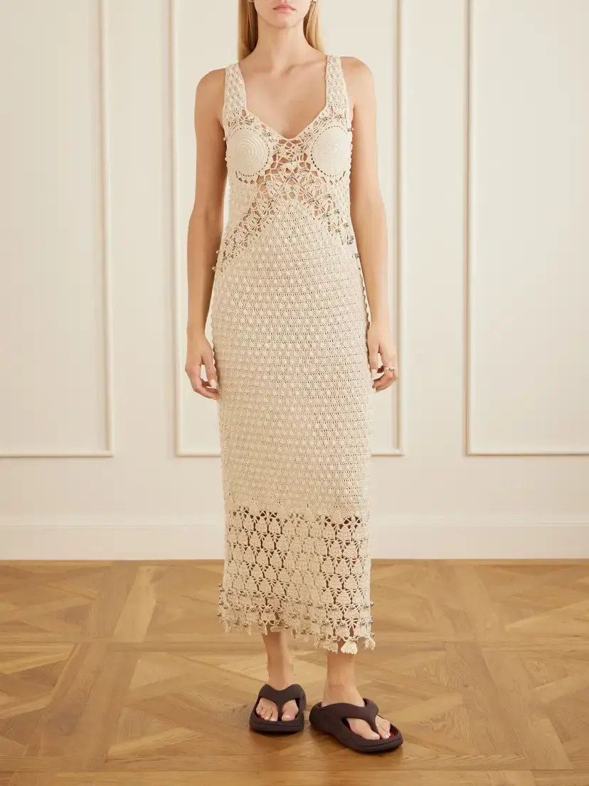 Rabanne Embellished Crocheted Cotton Midi Dress | Thumbnail 2 Rabanne Embellished Crocheted Cotton Midi Dress | Thumbnail 2