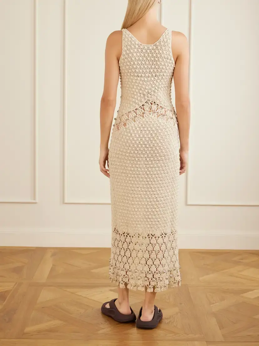 Rabanne Embellished Crocheted Cotton Midi Dress | Thumbnail 3 Rabanne Embellished Crocheted Cotton Midi Dress | Thumbnail 3