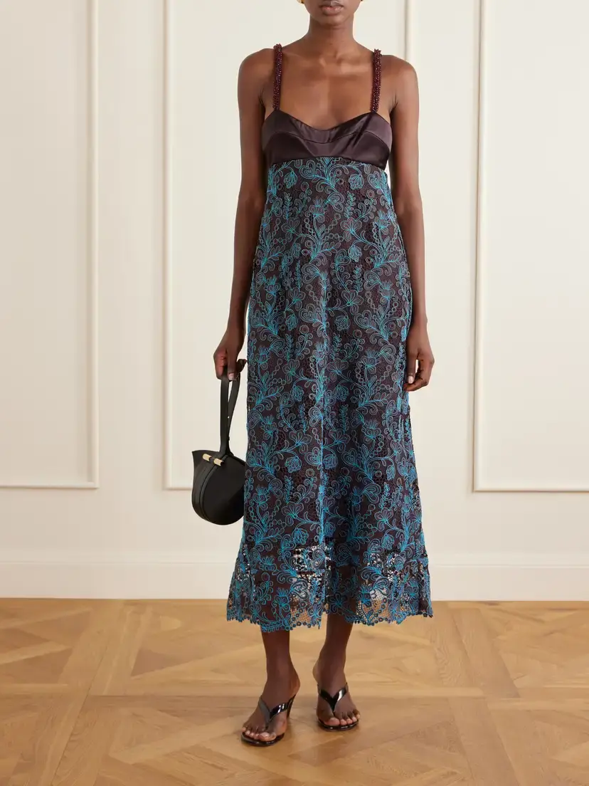 ALÉMAIS Francine Bead-embellished Satin-trimmed Guipure Lace Midi Dress | Thumbnail 2