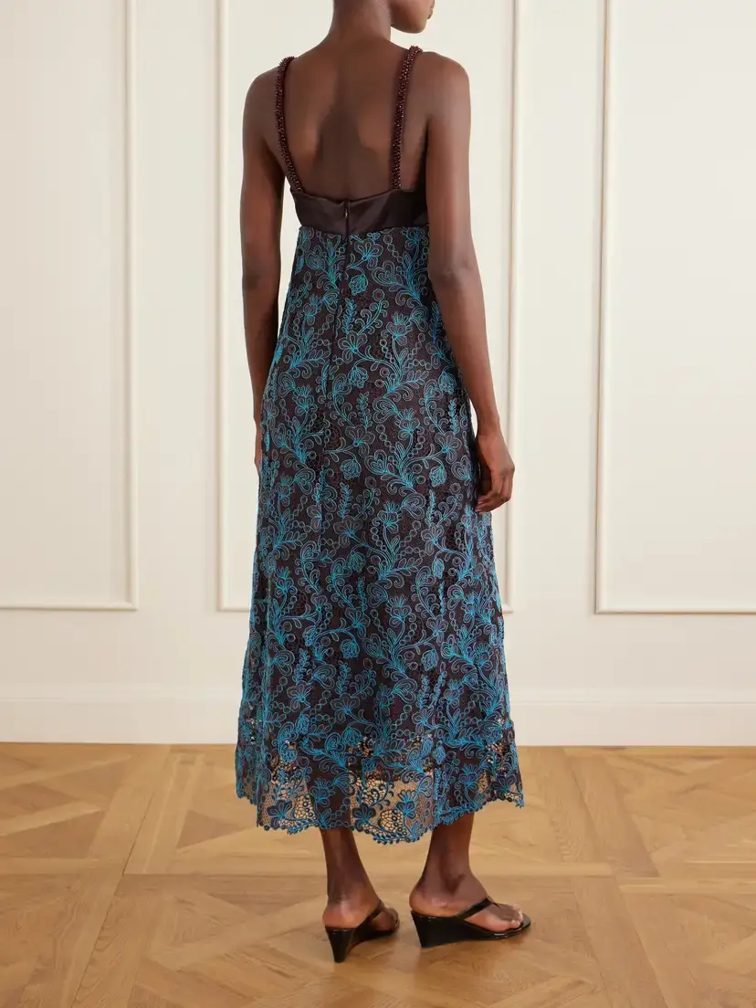 ALÉMAIS Francine Bead-embellished Satin-trimmed Guipure Lace Midi Dress | Thumbnail 3