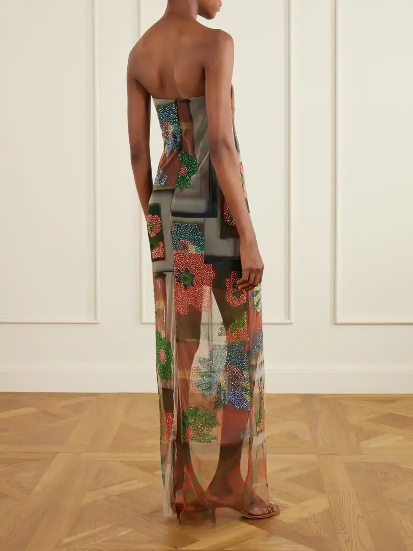 Staud Liliana Beaded Printed Tulle Maxi Dress | Thumbnail 3