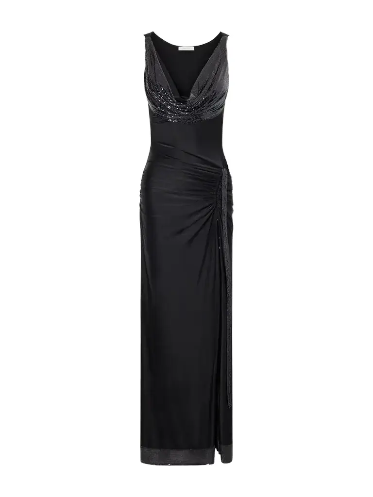 Rabanne Mesh-detailed Jersey-satin Maxi Dress | Image 1 Rabanne Mesh-detailed Jersey-satin Maxi Dress | Image 1